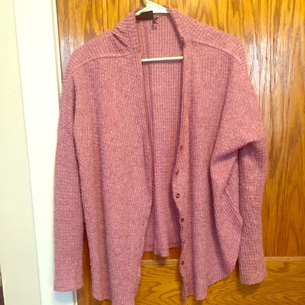 Waffle cardigan with buttons.
